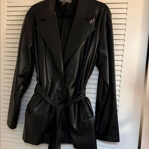 Wilsons Leather Black Faux Leather Tie-Waist Blazer Jacket